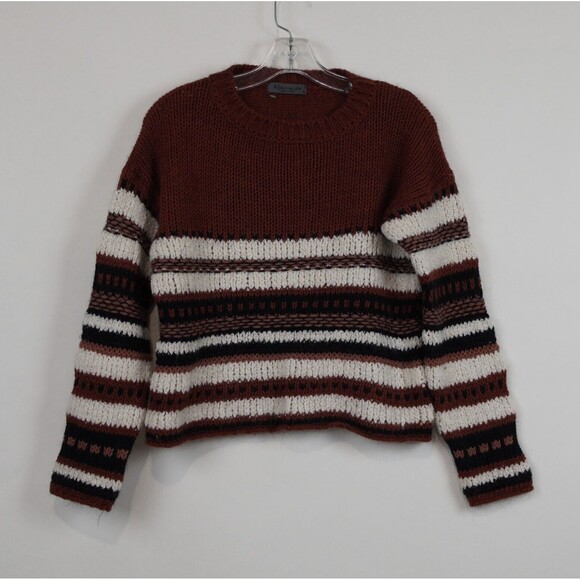 Anthropologie Sweaters - Anthropologie Elsamanda Alpaca Wool Sweater M Brown Ivory Stripe Chunky Cropped
